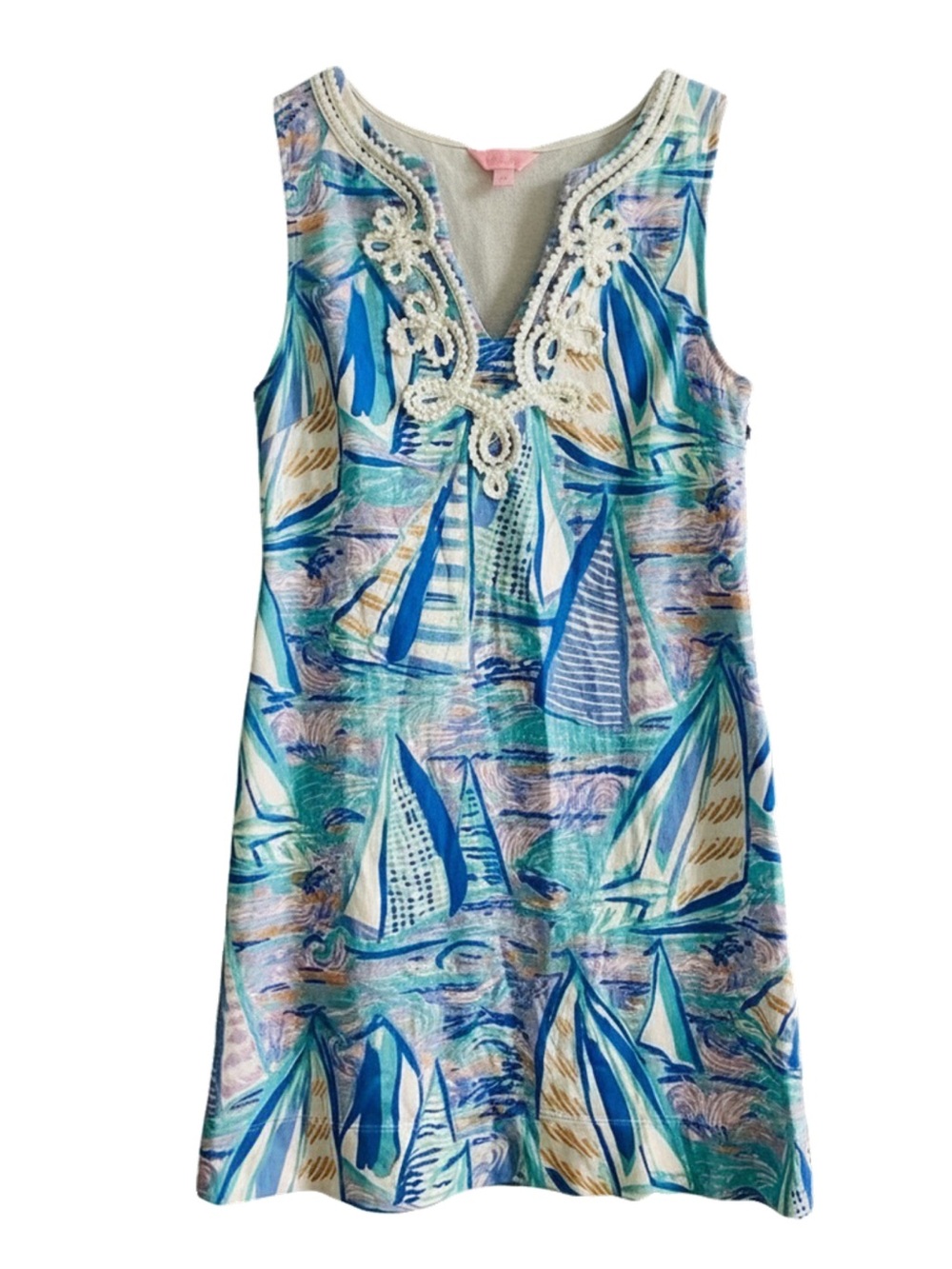 🛍️Lilly Pulitzer Harper Shift Dress Nautical "Aboat Time" Blue Sailboat Pattern
